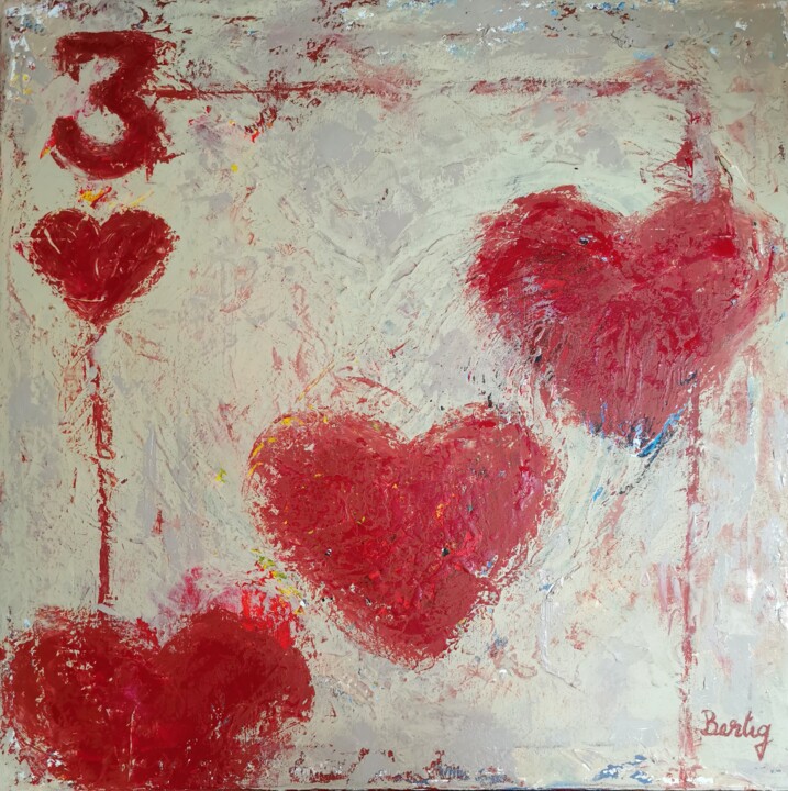Ζωγραφική με τίτλο "Heart's (x3)" από Pier Bertig, Αυθεντικά έργα τέχνης, Ακρυλικό Τοποθετήθηκε στο Ξύλινο φορείο σκελετό