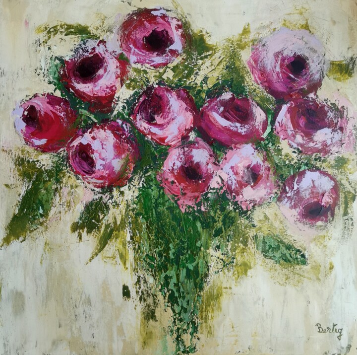 Ζωγραφική με τίτλο "Heart (flowers)" από Pier Bertig, Αυθεντικά έργα τέχνης, Ακρυλικό