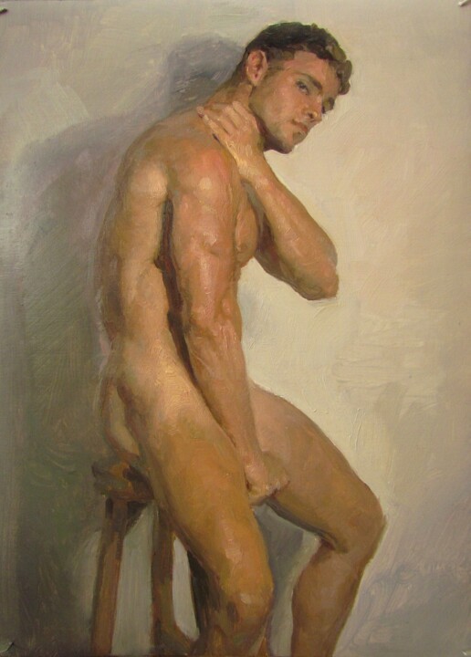 Schilderij getiteld "In the studio" door Viktoria Pidvarchan, Origineel Kunstwerk, Olie