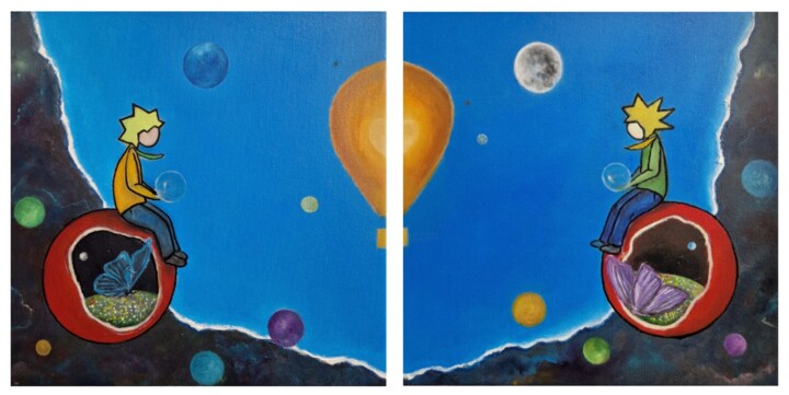 Peinture intitulée "La bulle - Seul, à…" par Ralph.S, Œuvre d'art originale, Huile Monté sur Châssis en bois