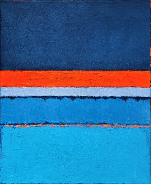 Schilderij getiteld "Blue Neon Orange Ab…" door Leon Grossmann, Origineel Kunstwerk, Acryl Gemonteerd op Frame voor houten b…