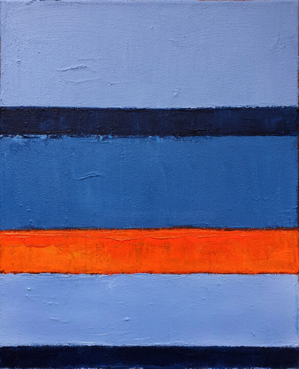 Schilderij getiteld "Blue Neon Orange Ab…" door Leon Grossmann, Origineel Kunstwerk, Acryl Gemonteerd op Frame voor houten b…