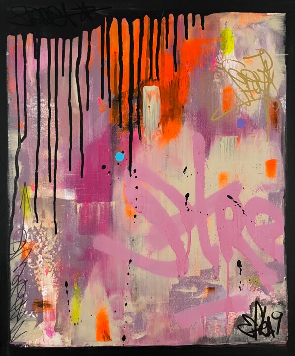 Malerei mit dem Titel "PinkStreetGraffiti" von Efka9, Original-Kunstwerk, Acryl Auf Keilrahmen aus Holz montiert