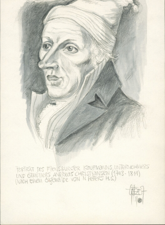 Portrait des A. Christiansen (1743-1811). Tekening, 7,9x5,7 in