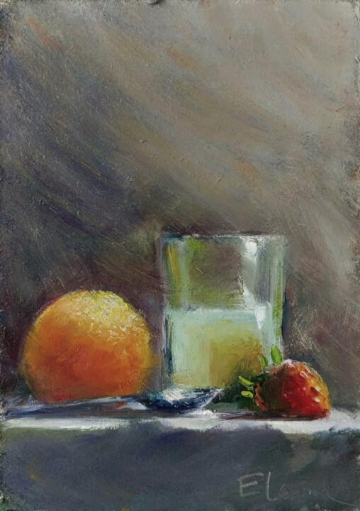 Half a glass of milk 绘画, 8.7x6.3 in