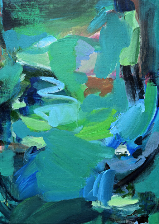 Peinture intitulée "Green" par Asta Kulikauskaite Krivickiene, Œuvre d'art originale, Acrylique Monté sur Châssis en bois