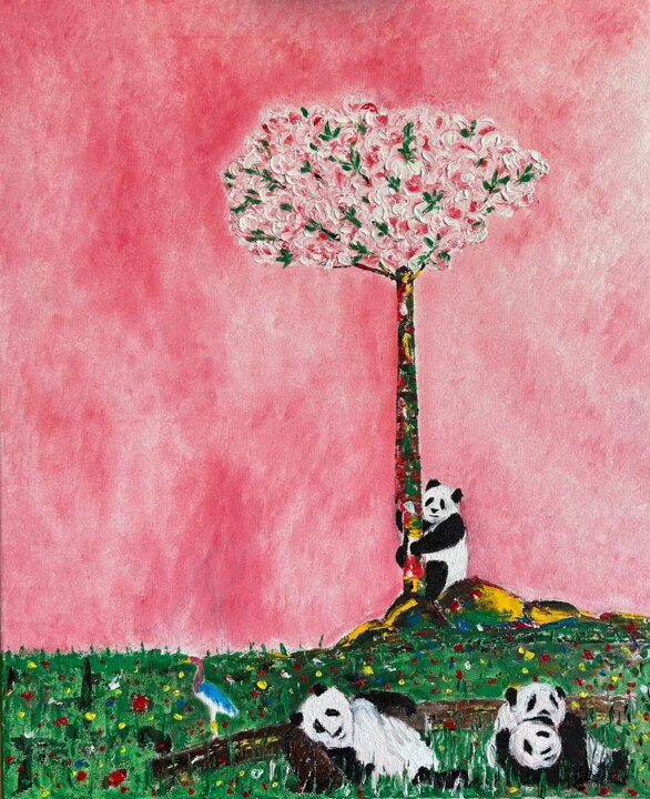 Painting titled "Panda Paradise 6" by Christian Perez De Carvasal, Original Artwork, Oil