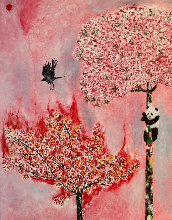 Painting titled "Panda Paradise 7" by Christian Perez De Carvasal, Original Artwork, Oil