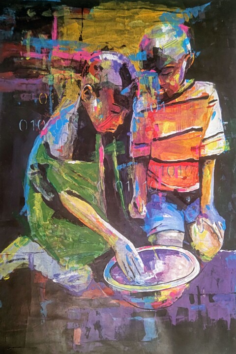 Painting titled "Partage de Rêves" by Charles Yemming, Original Artwork, Acrylic Mounted on Wood Stretcher frame