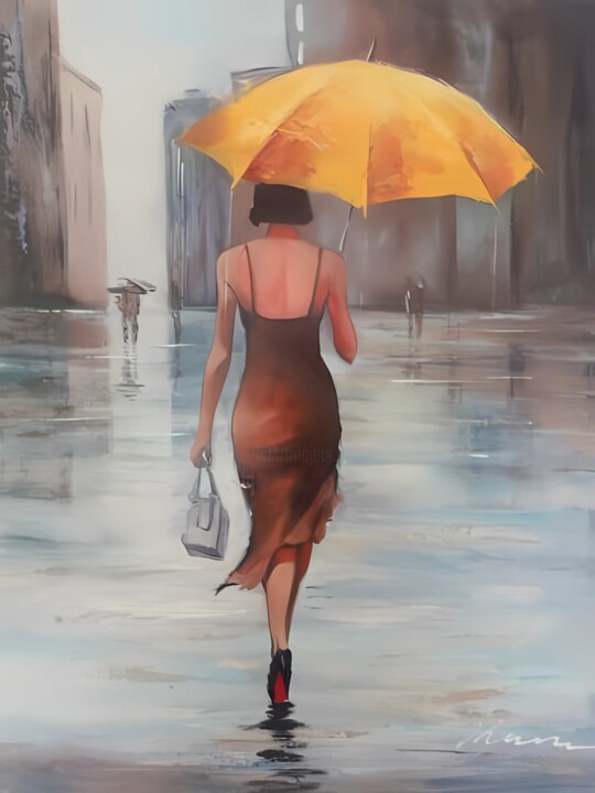 Schilderij getiteld "Woman in a brown dr…" door Filip Petrovic, Origineel Kunstwerk, Acryl Gemonteerd op Frame voor houten b…