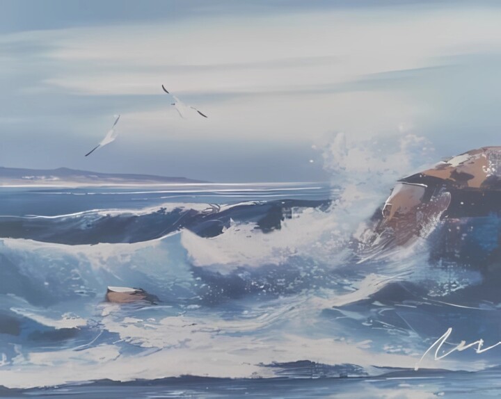 Schilderij getiteld "Waves acrylic print…" door Filip Petrovic, Origineel Kunstwerk, Acryl Gemonteerd op Frame voor houten b…