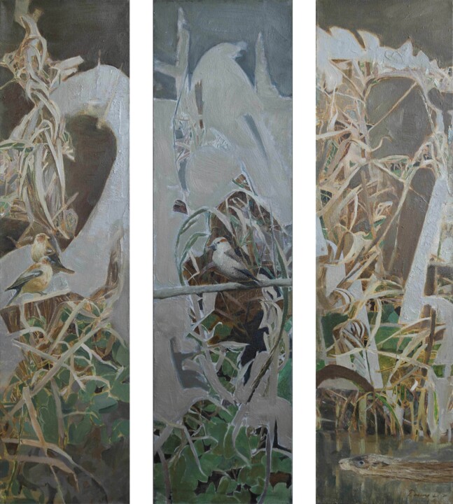 WHISPERS OF THE REEDS, nature, birds 绘画, 37.4x33.5 in