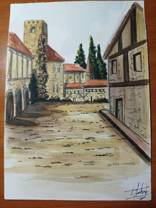 Painting titled "Calle Medieval" by Alejandro Marchante, Original Artwork, Watercolor
