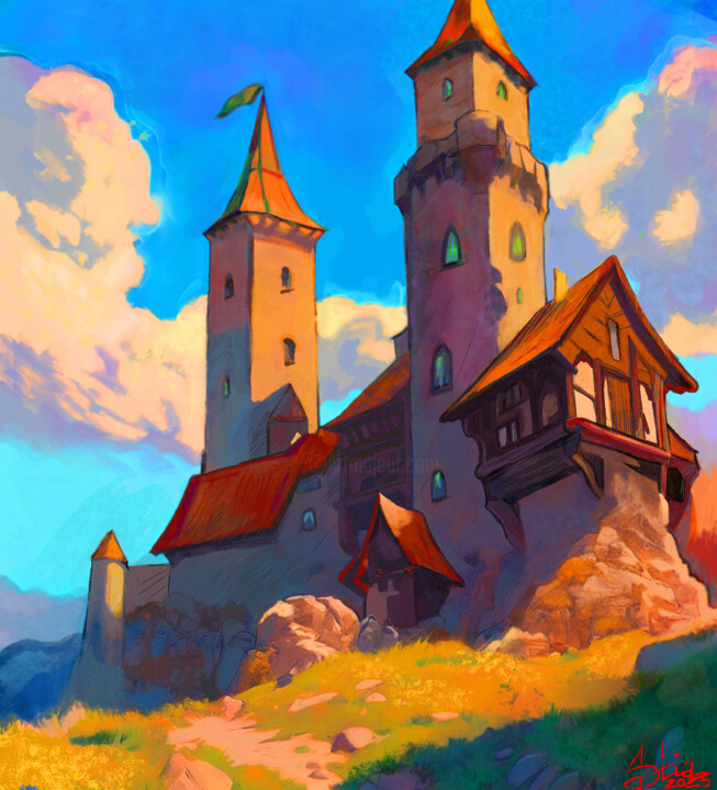 Digital Arts titled "Enchanted Castle" by Anastasiia Kurkova, Original Artwork, Digital Painting