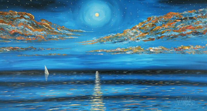 Romantic Night Sailing L 3 Peinture, 32,7x61 in
