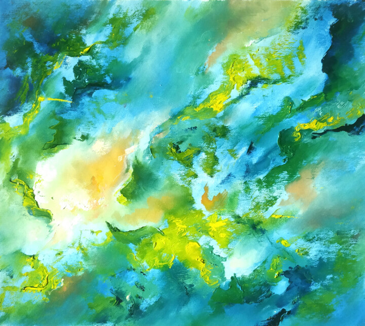 Painting titled "Abstract Seascape T…" by Eleonora Taranova, Original Artwork, Oil