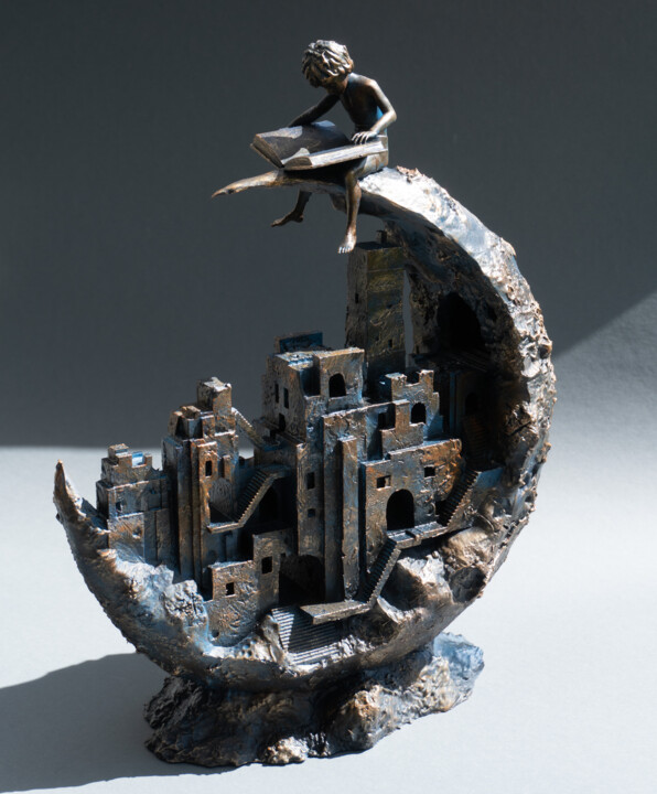 "Moonlight Reader" Sculpture, 14.2x11 in