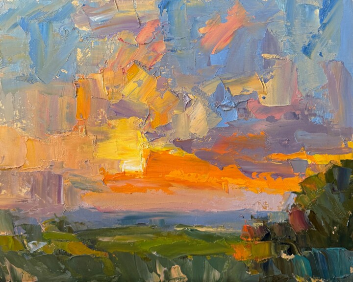 Schilderij getiteld "Under Fiery Skies" door Daria Zavadenko, Origineel Kunstwerk, Olie