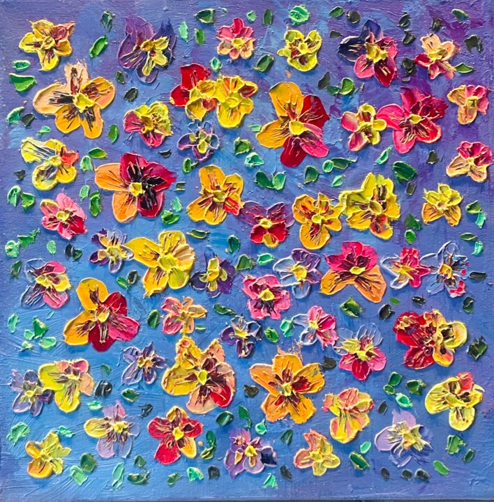 Painting titled "Pasque Flowers in E…" by Diana Mazjane, Original Artwork, Oil