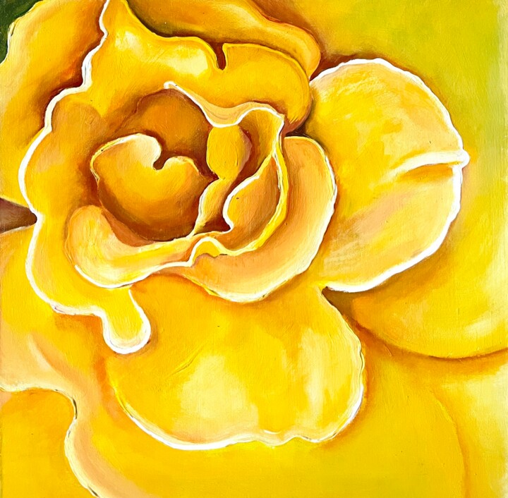 Painting titled "Yellow Rose" by Diana Mazjane, Original Artwork, Oil