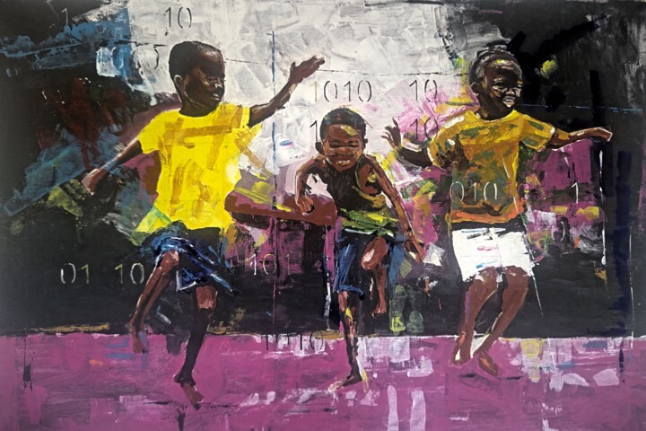 Painting titled "Enfance épanouie" by Charles Yemming, Original Artwork, Acrylic Mounted on Wood Stretcher frame