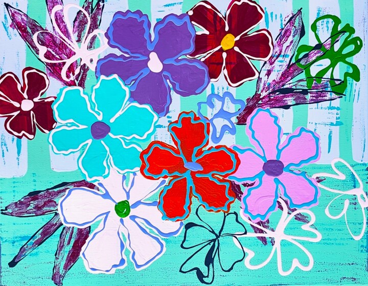 Painting titled "Sunlit Blooms" by Sasha Infinity Art, Original Artwork, Acrylic Mounted on Wood Stretcher frame