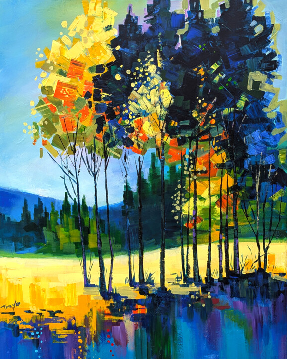 Schilderij getiteld "Forest Dreams" door Trayko Popov, Origineel Kunstwerk, Acryl Gemonteerd op Frame voor houten brancard