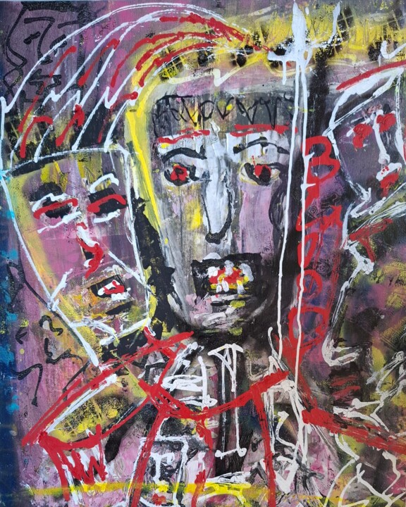 Schilderij getiteld "Friends" door John Bakkers, Origineel Kunstwerk, Acryl Gemonteerd op Frame voor houten brancard