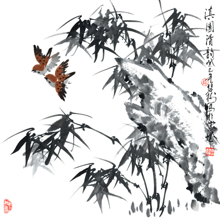 Schilderij getiteld "The Clear Rhymes of…" door Taobishu, Origineel Kunstwerk, Aquarel