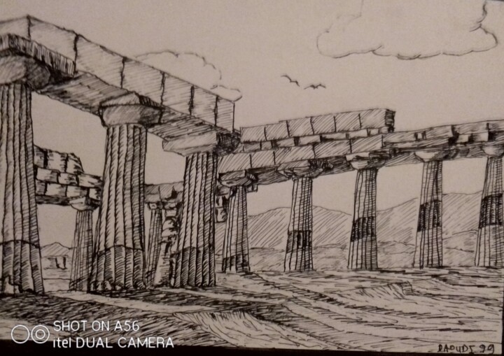 Drawing titled "Volubilis ruine rom…" by Daoudi Mohamed, Original Artwork, Ink