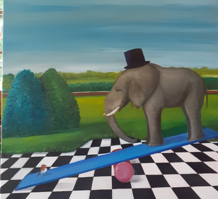 Painting titled "Un gioco divertente" by Monica Zambon, Original Artwork, Oil