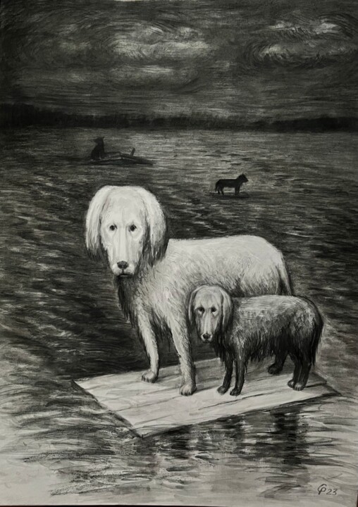 Two dogs- original Ukrainian artwork 图画, 31.5x23.6 in