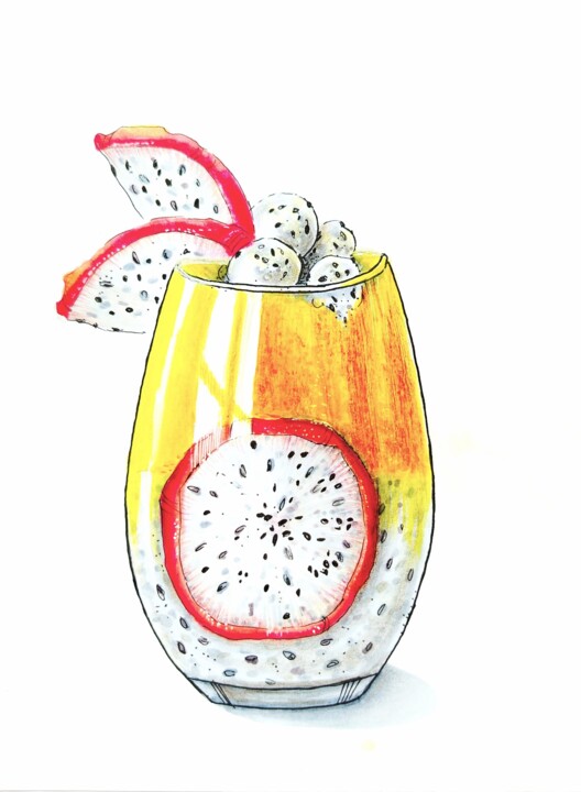 Tropical charge – bright fruit sketch with markers 图画, 8.2x6.1 in