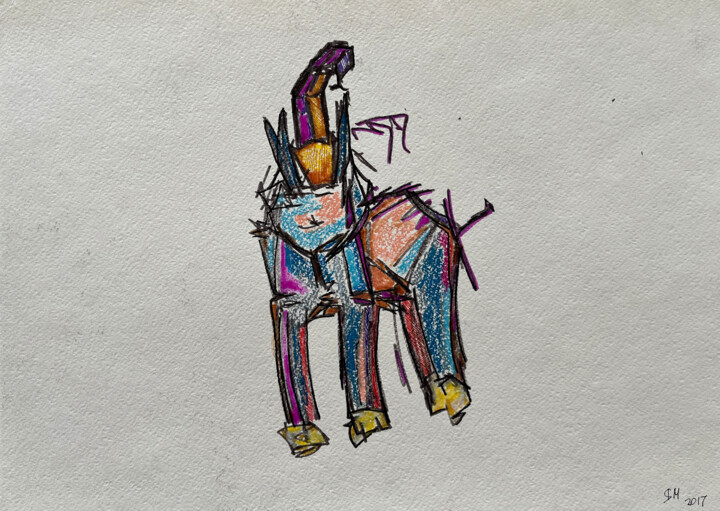 Tekening getiteld "<5a4 / Elephant - {…" door Leni Smoragdova, Origineel Kunstwerk, Marker