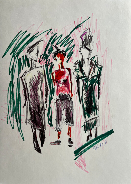 Tekening getiteld "1[p5 / Meeting No.…" door Leni Smoragdova, Origineel Kunstwerk, Marker