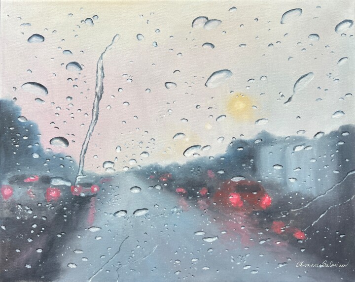 Painting titled "Rainy Day" by Oksana Salminen, Original Artwork, Oil