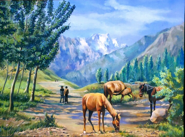 At the foot of the Mountains Painting, 23.6x31.5 in