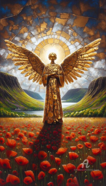 Red poppy field Dijital Sanat, 31,5x24 in
