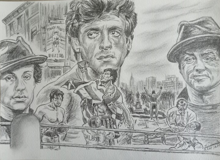 Dessin saga Rocky réalisé aux crayons Disegno, 11,7x15,8 in