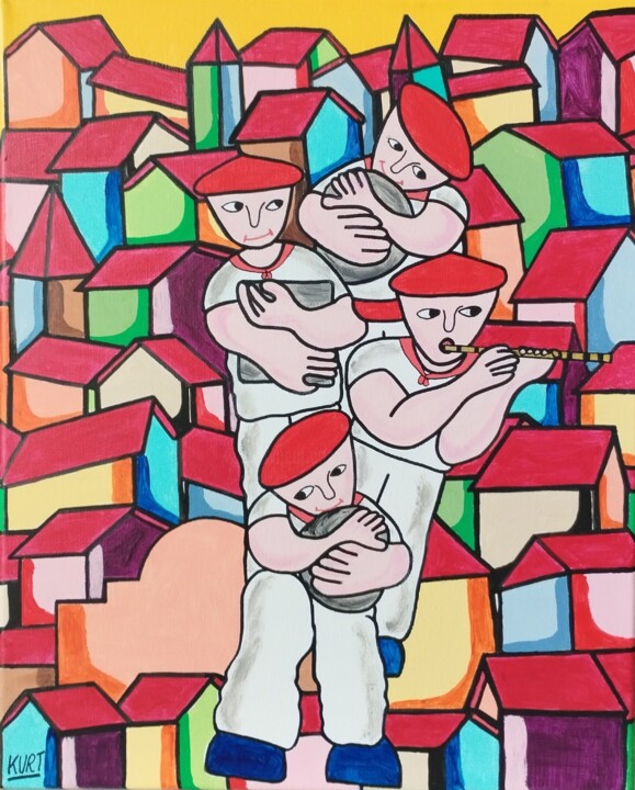 Painting titled "Tableau naif Leveur…" by Didier Dordeins, Original Artwork, Acrylic Mounted on Wood Stretcher frame