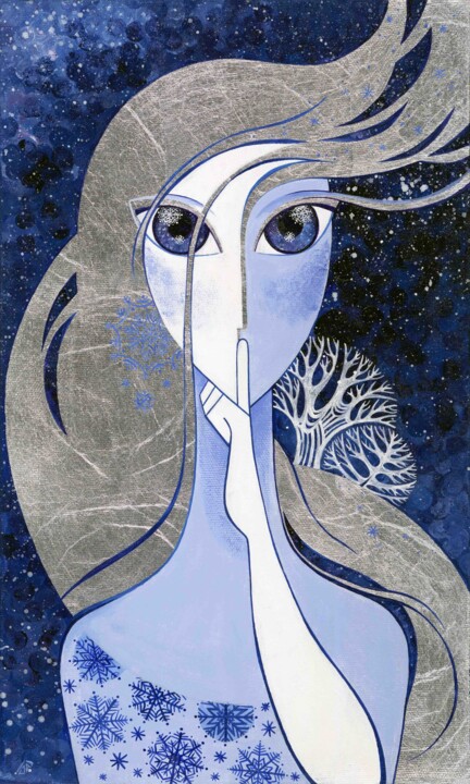 Silent song of Winter, acrylic painting Tablo, 19,7x11,8 in