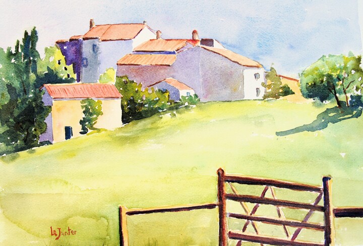 Malerei mit dem Titel "Valflaunès 2025" von Jean-Noël Le Junter, Original-Kunstwerk, Aquarell Auf Holzplatte montiert