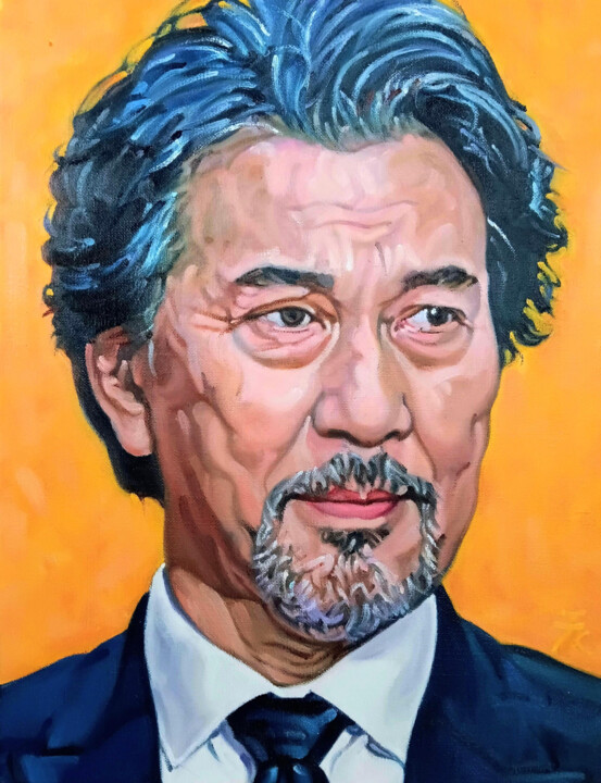 绘画 标题为“Koji Yakusho (役所 広司)” 由Takuart, 原创艺术品, 油 安装在木质担架架上