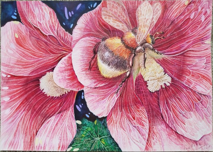 Шмель и мальва Tablo, 11,6x16,3 in