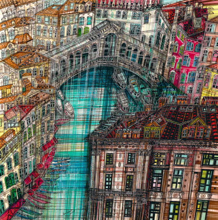 Rialto Bridge. Venice Desenho, 28,4x28,4 in