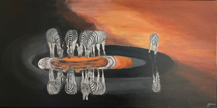 Les zèbres 绘画, 15.8x31.5 in
