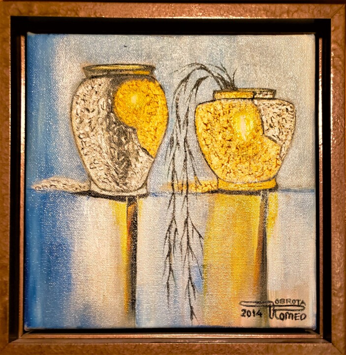 Gold and silver, oil on canvas, 8x8 inch, SKU 3046 Painting, 8.1x8.1 in