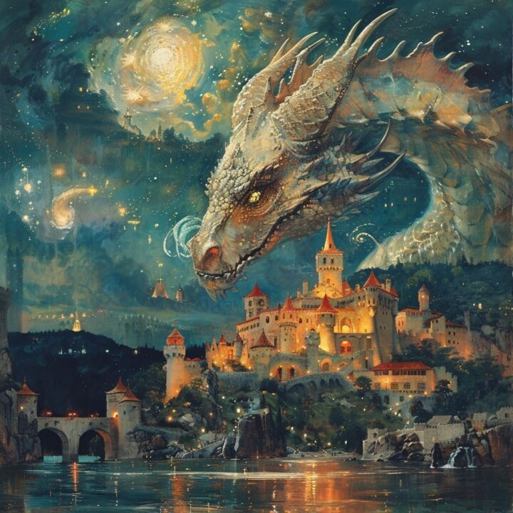 Guardian Over the Moonlit City Картина, 35,4x35,4 in
