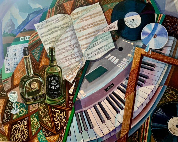 Painting titled "Между Бахусом и Бах…" by Elena Hramcova, Original Artwork, Acrylic