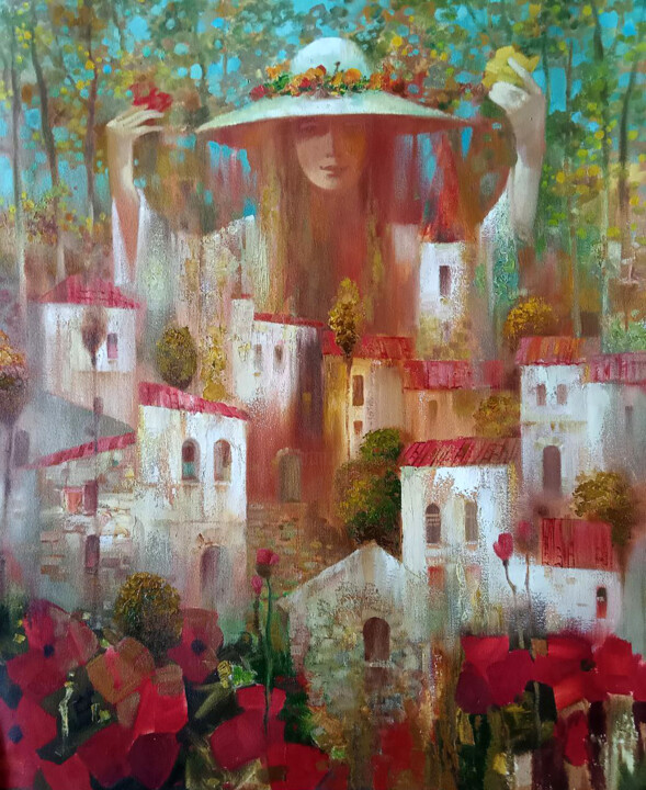Autumn city 绘画, 35.4x29.5 in